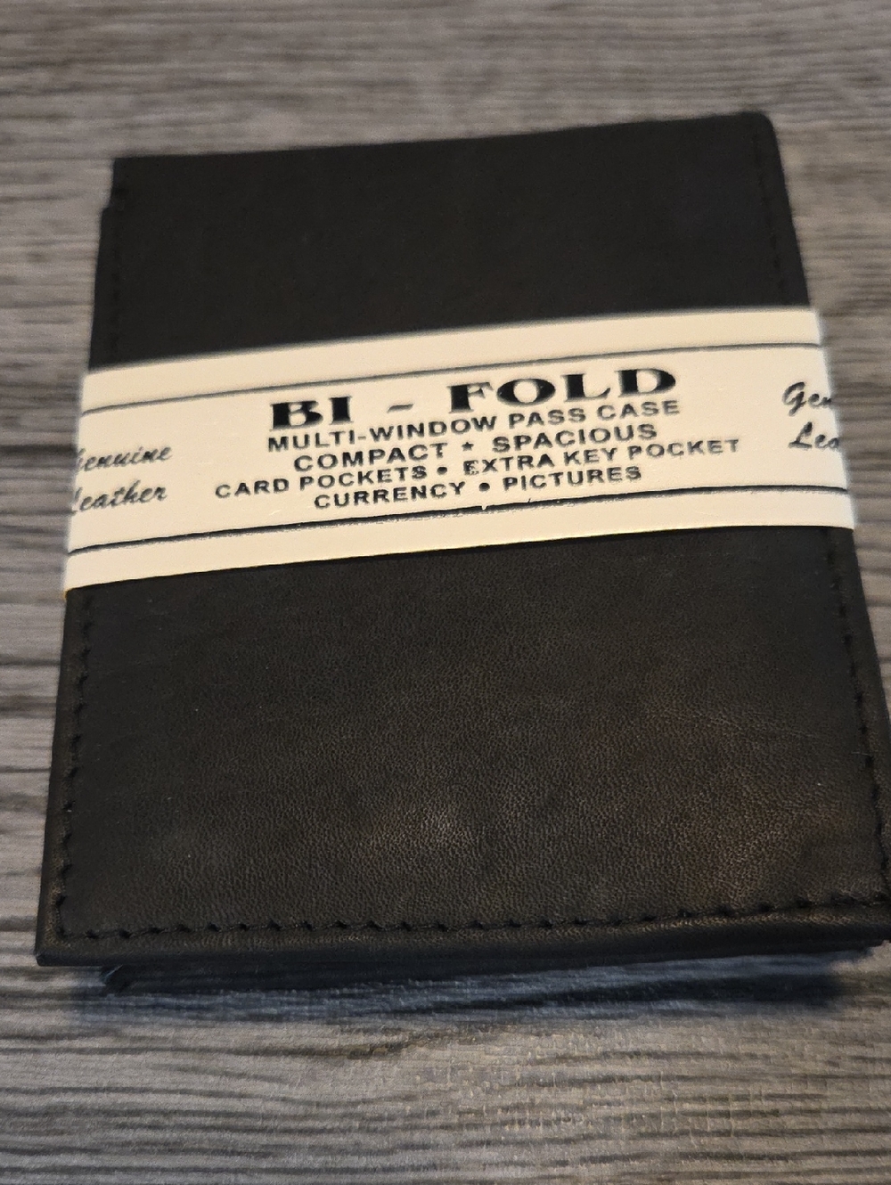 Black Bi-Fold Leather Wallet - Multi-Window Card Case